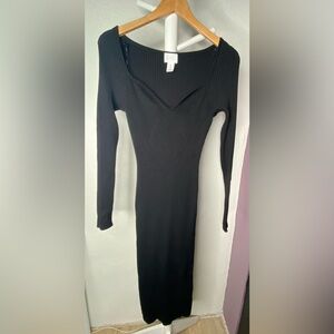 H&M Black Long Sleeve Ribbed Dress Women’s Large